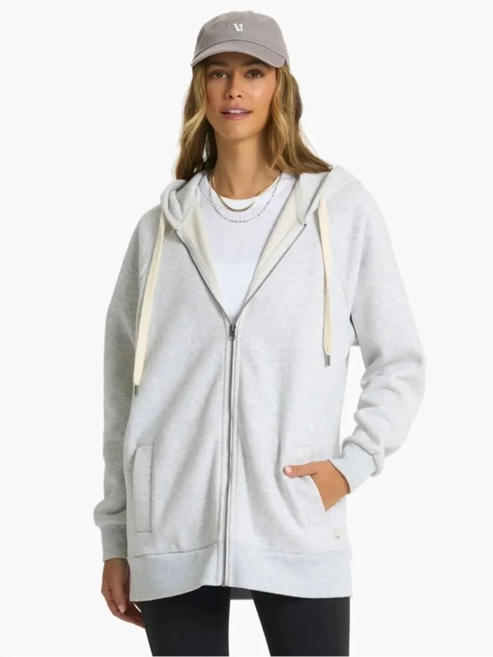 Vuori Women's Oversized Restore Full Zip Hoodie Sweatshirt Light Grey Size Small